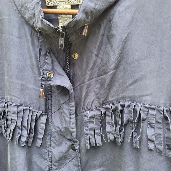 Silk Exchange Vtg Blue Fringed Full Zip 100% Silk Bomber Style Jacket Women 22W - Picture 10 of 11